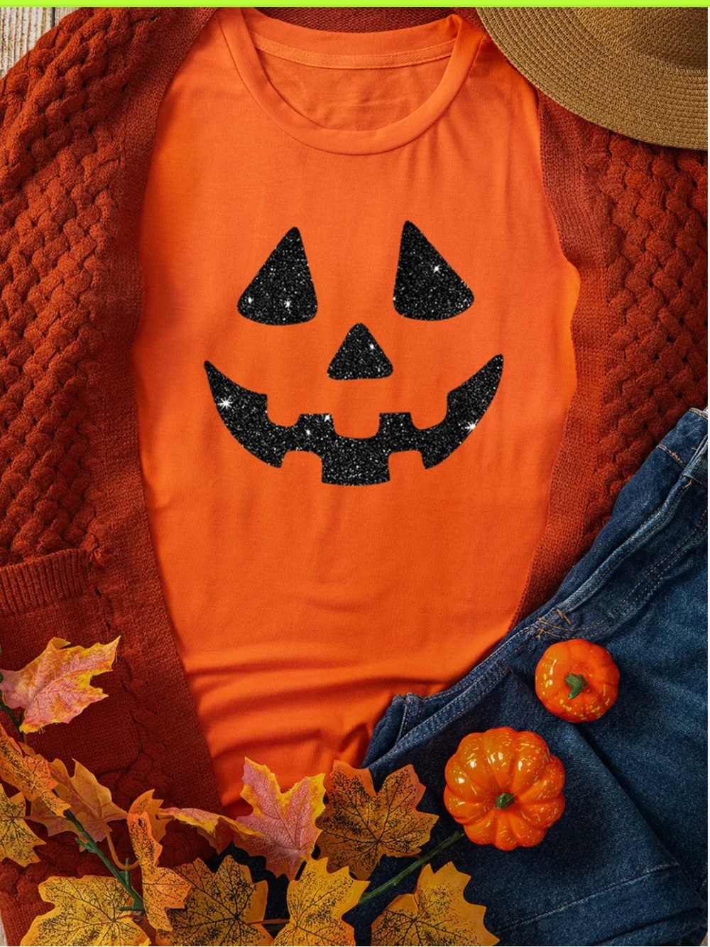 Pumpkin T-shirt with sparkly glittery shine - Picture 3 of 7
